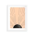 Plakat w ramie 30x40 - Migocące Kształty Promieni - boho czarne słońce, nowoczesna grafika - rama biała