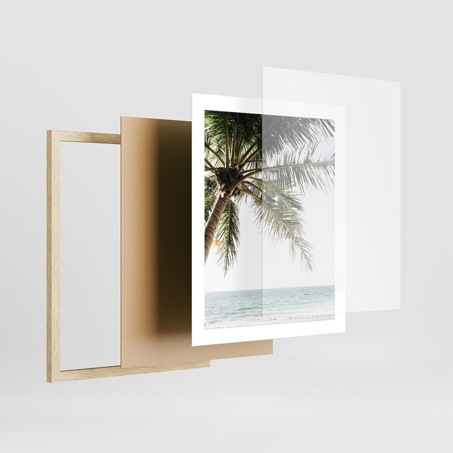 Plakat w ramie 40x50 - Wakacyjne Marzenie - palma nad morzem, - rama drewno