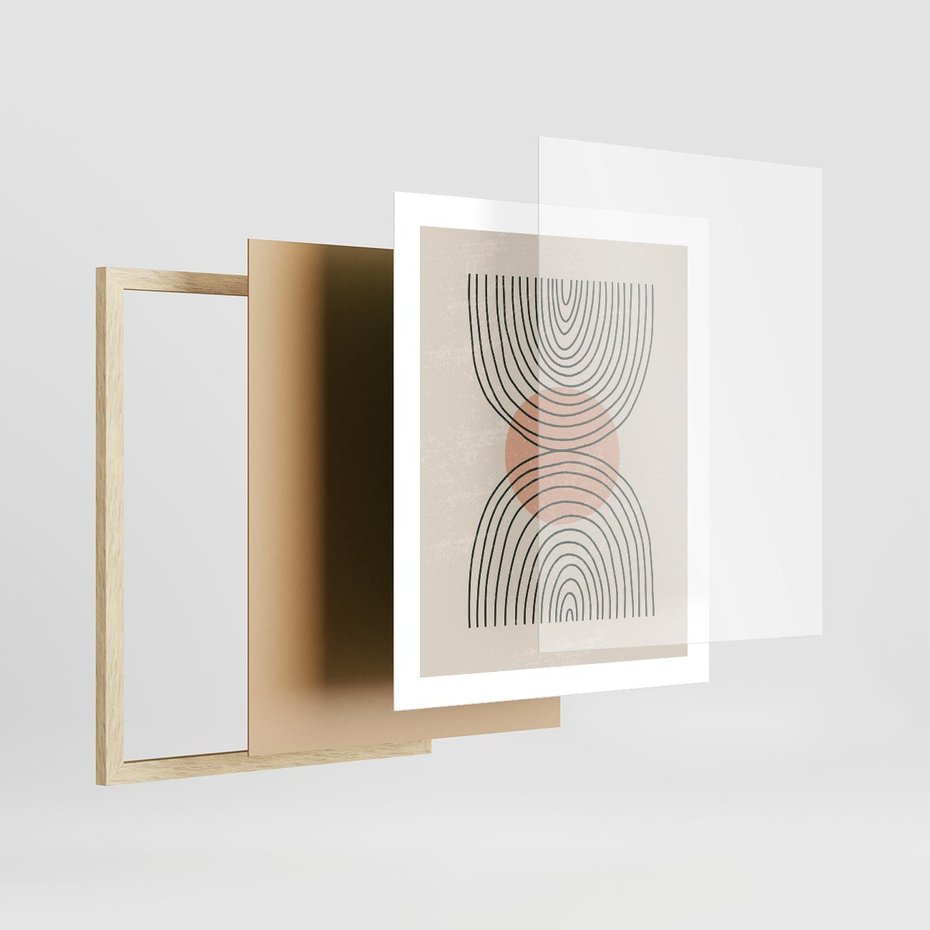 Plakat w ramie 40x50 - Nowy Rytuał - abstrakcyjna sztuka, boho kształty - rama drewno