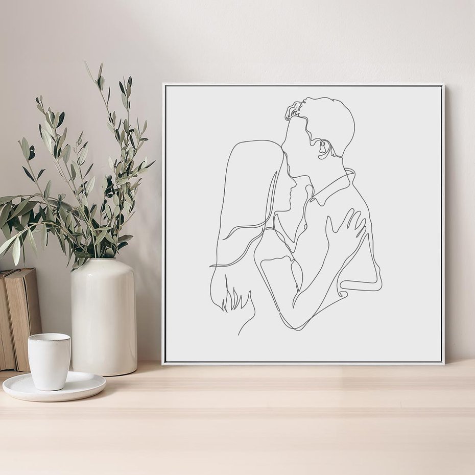 Obraz w ramie 80x80 - Bezgraniczne Przenikanie - para zakochanych, kobieta i mężczyzna - rama biała