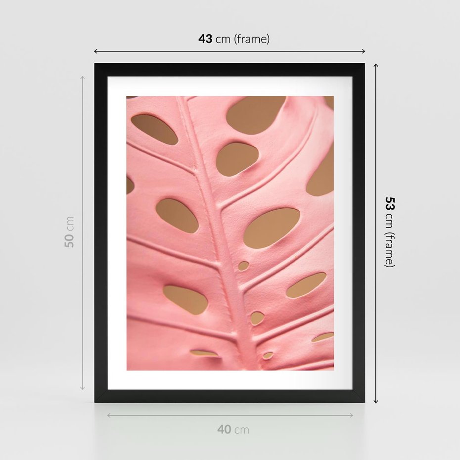 Plakat w ramie 40x50 - Różowy Liść Monstery - różowy liść monstery, nowoczesna fotografia - rama czarna