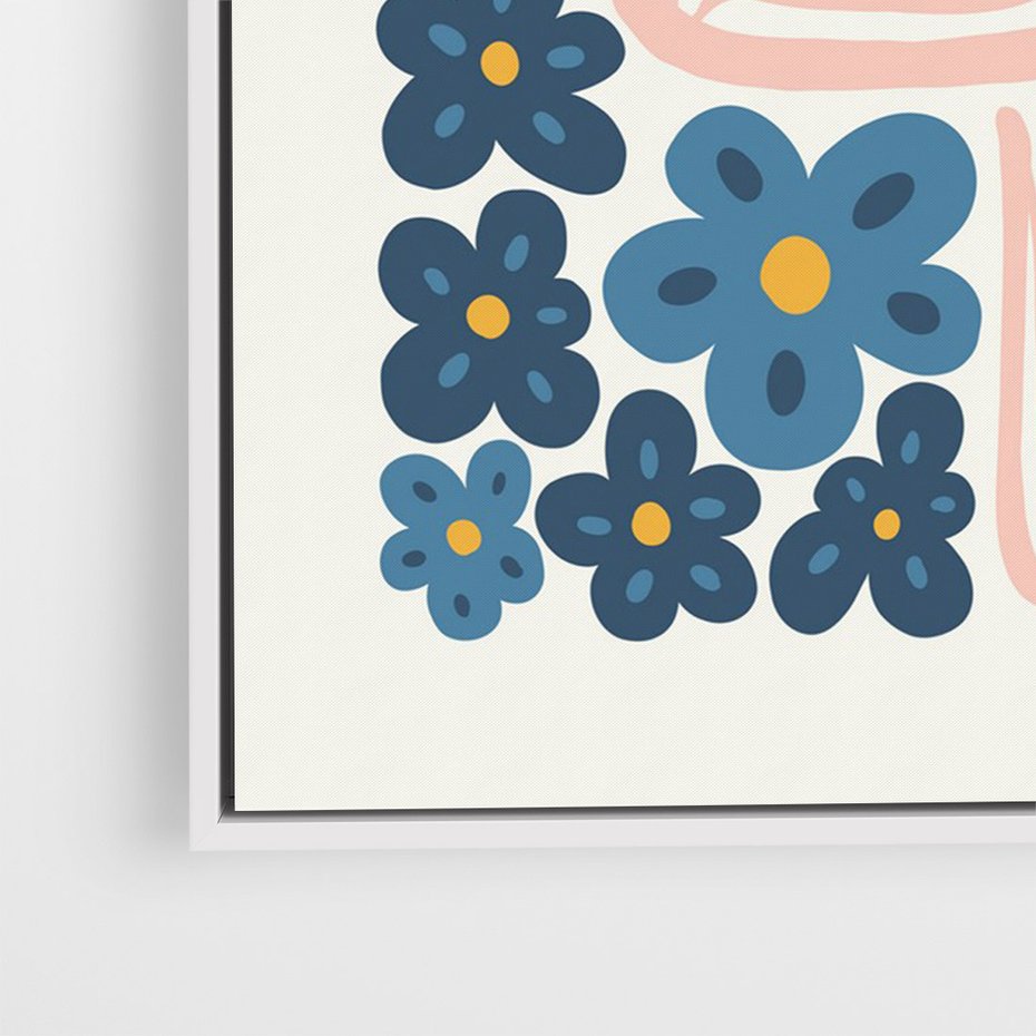 Obraz w ramie 80x120 - Niebieskie Refleksje - niebieskie kwiaty, niezapominajki - rama biała