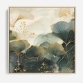 Obraz w ramie 80x80 - Natura w Złotym Odcieniu - złote elementy, liście miłorzębu japońskiego - rama drewno