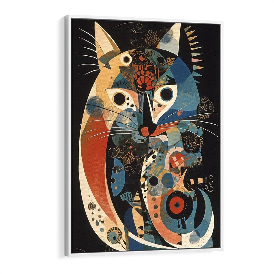 Obraz w ramie 80x120 - Księga Surrealnych Wymiarów - abstrakcyjny obraz olejny, kot - rama biała