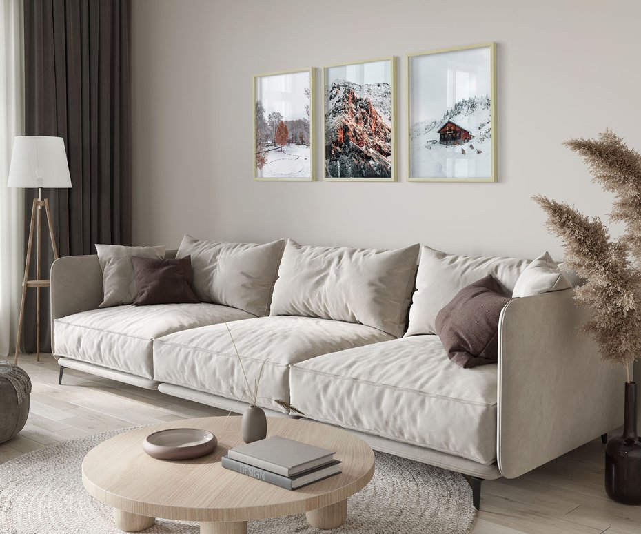 Zestaw obrazy w ramie 50x70 galeria - Górski, krajobraz, zima, śnieg - rama drewno