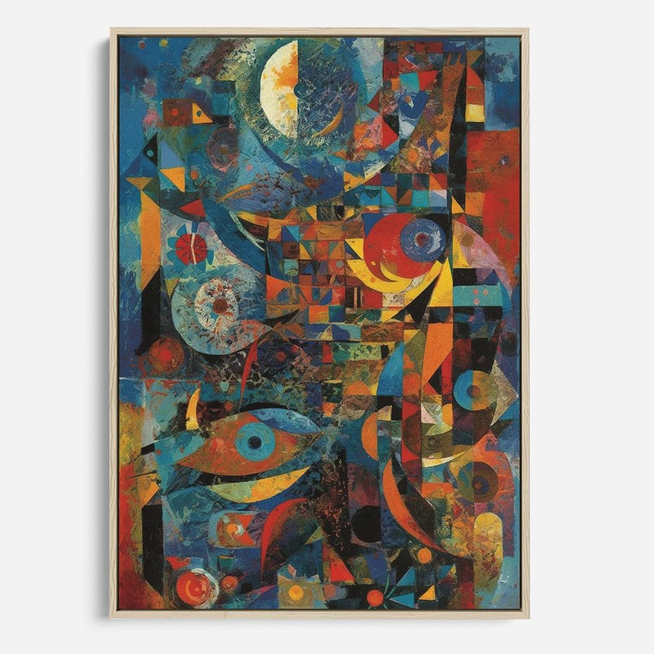 Obraz w ramie 80x120 - Migotliwe Przesunięcia Konturów - abstrakcyjny obraz, sztuka abstrakcji - rama drewno