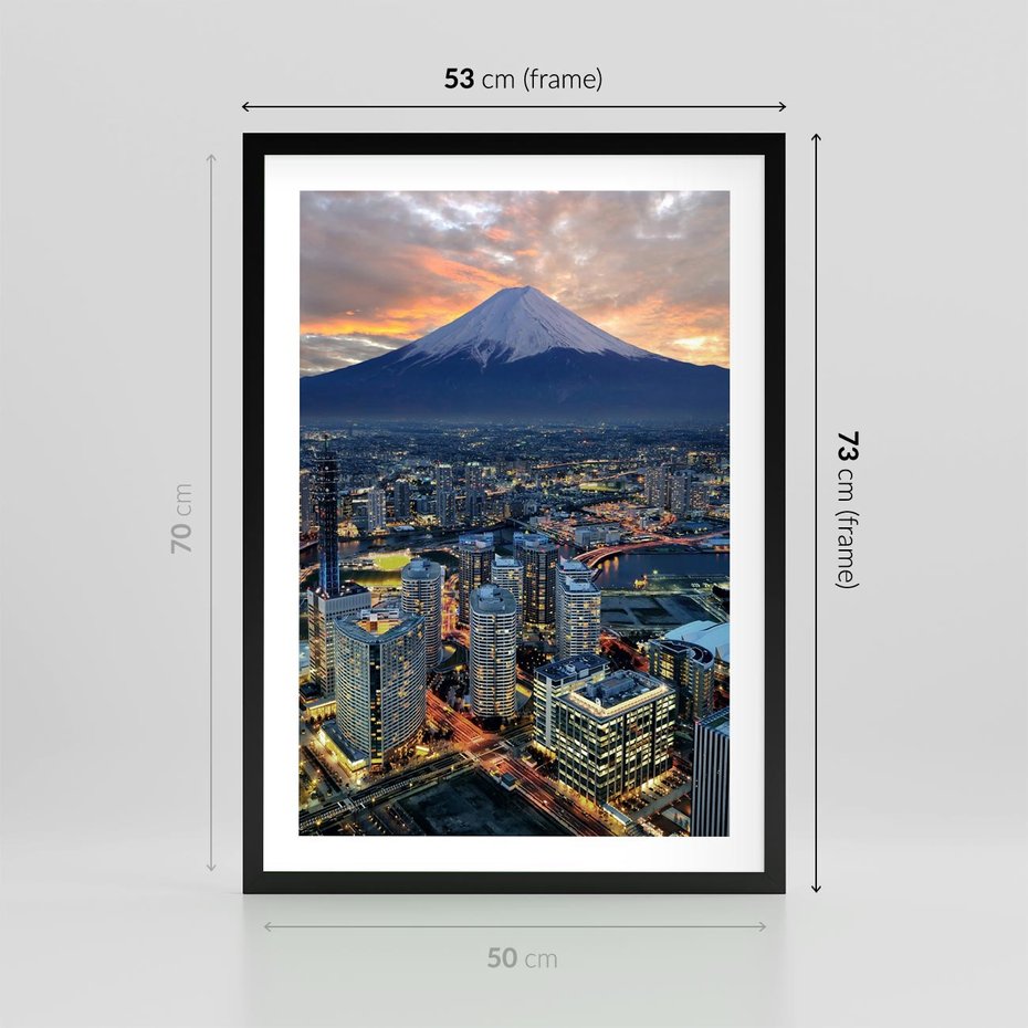 Plakat w ramie 50x70 - Miasto na Górnym Horyzoncie - miasto, góry - rama czarna