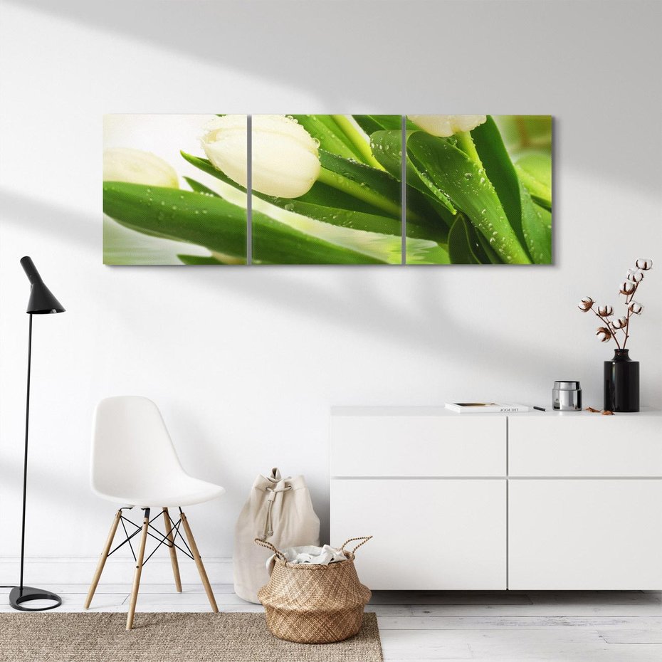 Obraz na płótnie 150x50 - Białe Piękno - białe, tulipany