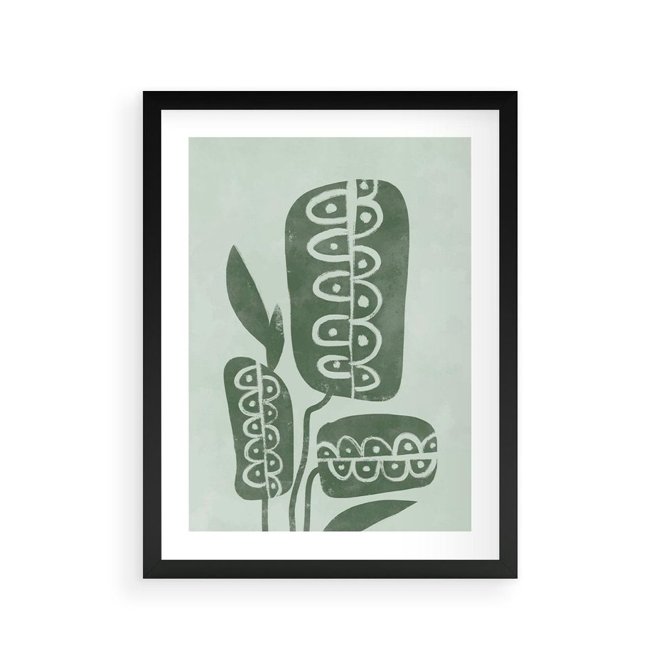 Plakat w ramie 30x40 - Nurtująca Zieleń - abstrakcyjny zielony motyw, skandynawski design - rama czarna