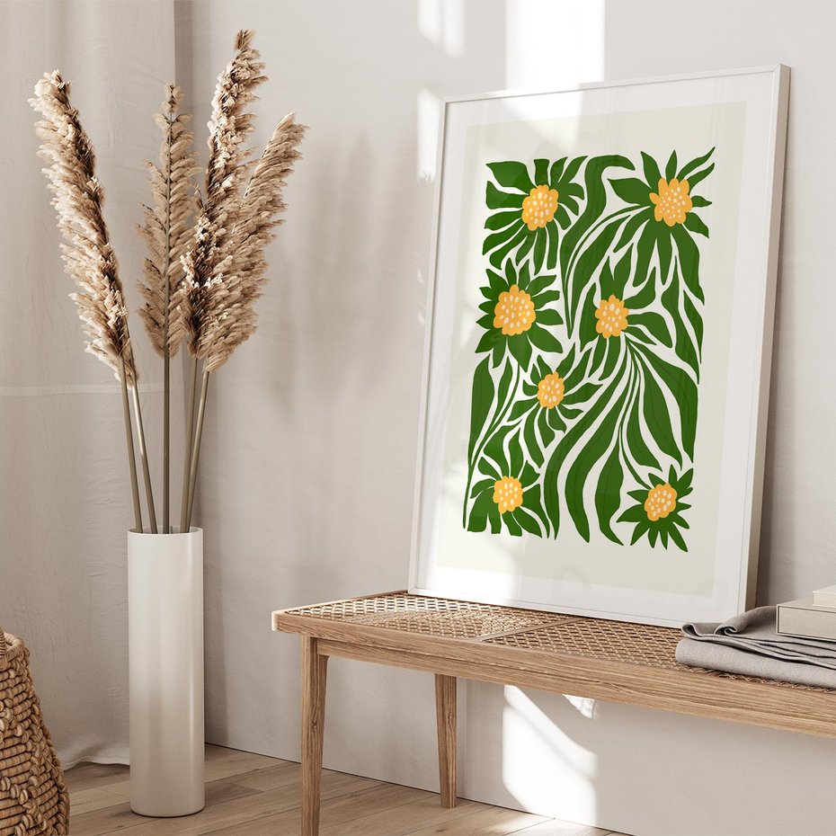 Plakat bez ramy 21x30 - Spojrzenie wgłąb roślinnego świata - abstrakcyjne kwiaty, kompozycja