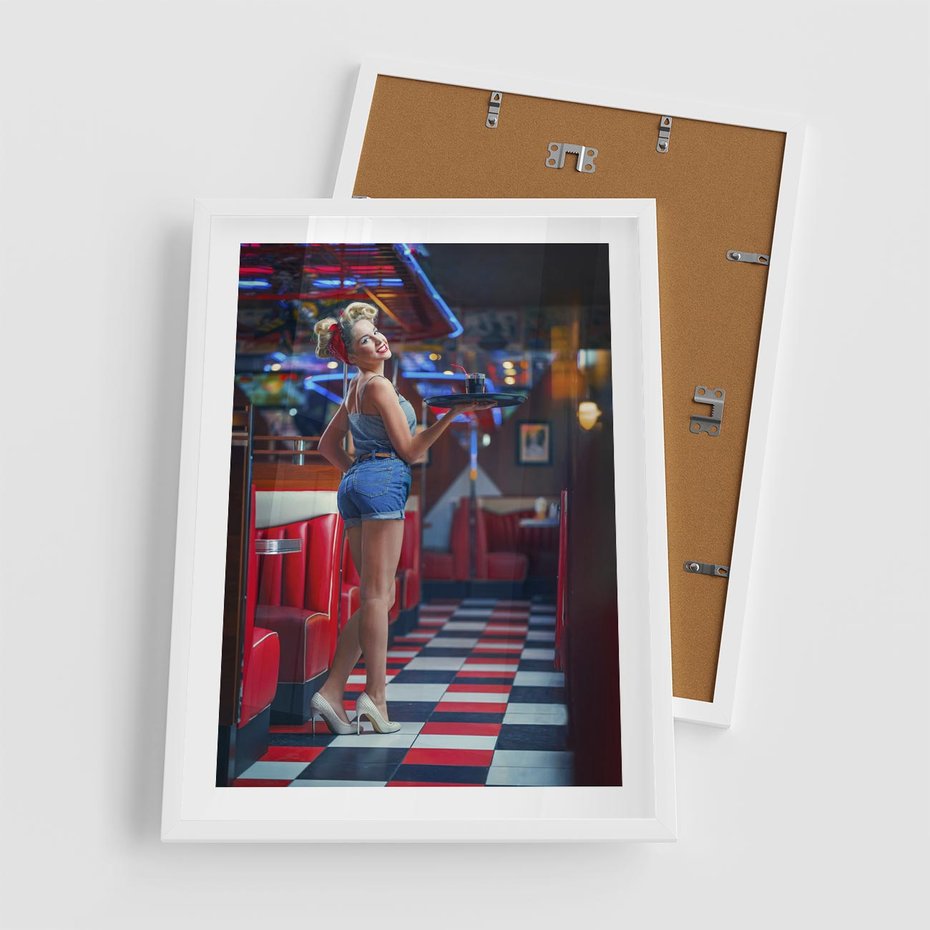 Plakat w ramie 50x70 - Czas Na Wyjątkowy Posiłek - restauracja, retro - rama biała