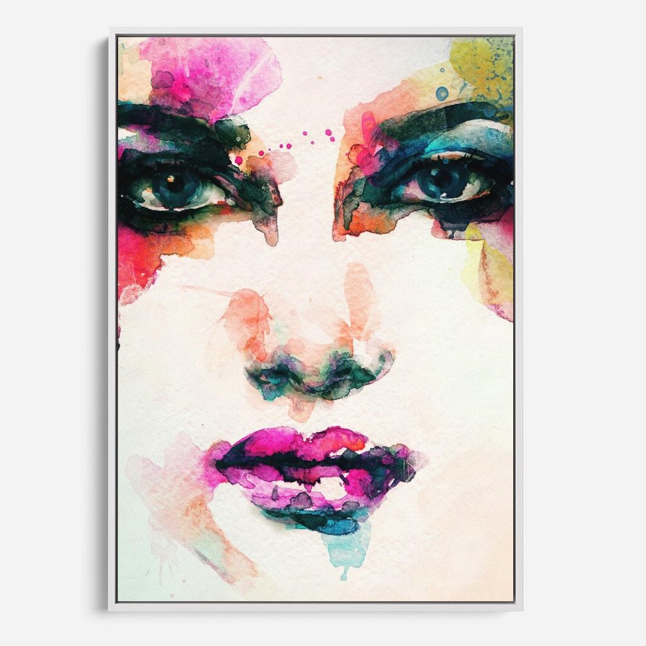 Obraz w ramie 80x120 - Eteryczna Głębia Dusz - portret twarz kobiety, wyraziste oczy - rama biała