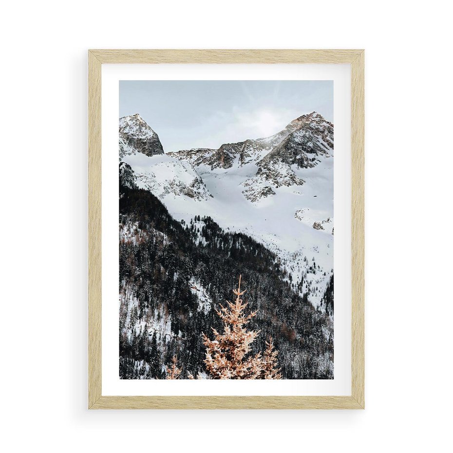 Plakat w ramie 50x70 - Górski Raj - góry, śnieg - rama drewno