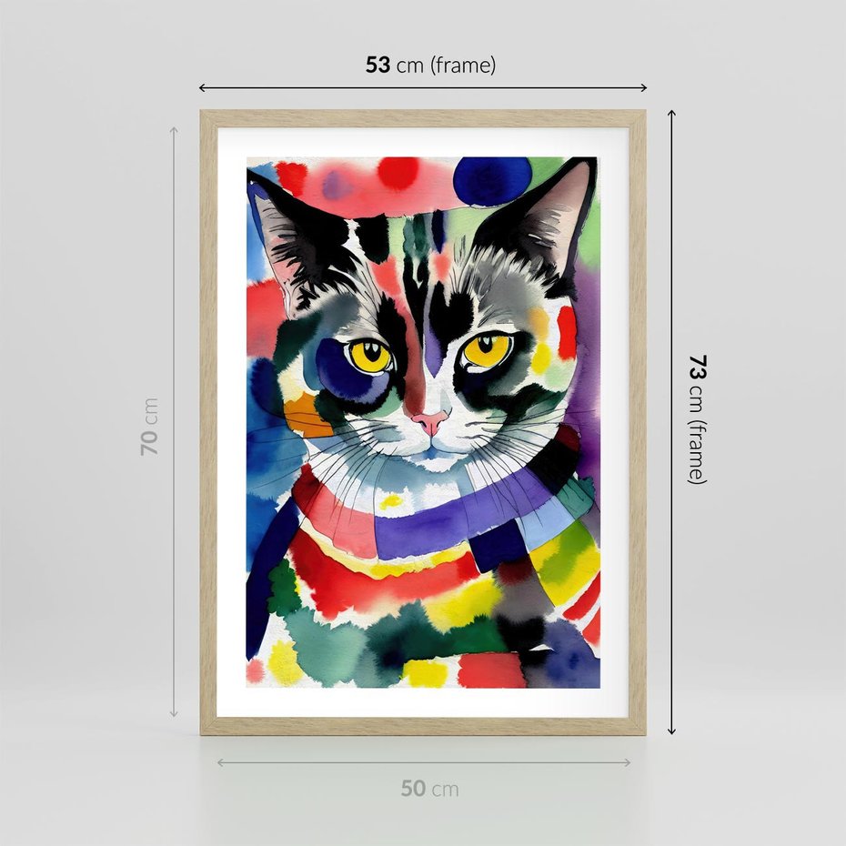 Plakat w ramie 50x70 - Koci Przyjaciel - abstrakcyjny obraz, akwarela - rama drewno