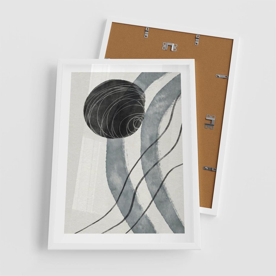 Plakat w ramie 50x70 - Abstrakcyjne Kształty w Szarościach - abstrakcja, akwarelowe plamy - rama biała