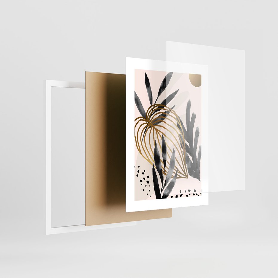 Zestaw obrazy w ramie 30x40 galeria - Złoto, liście, akwarele - rama biała