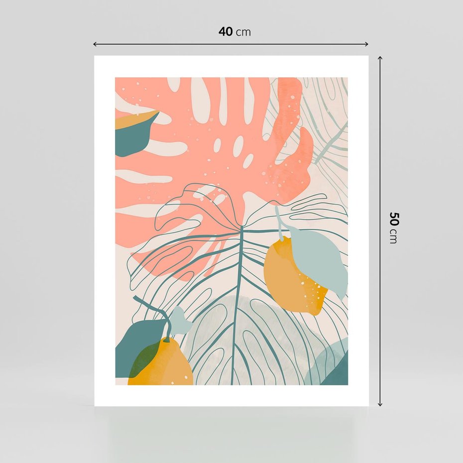 Plakat bez ramy 40x50 - Sztuka Natury: Liście Monstery w Pastelach - nowoczesna grafika, pastelowe liście monstery