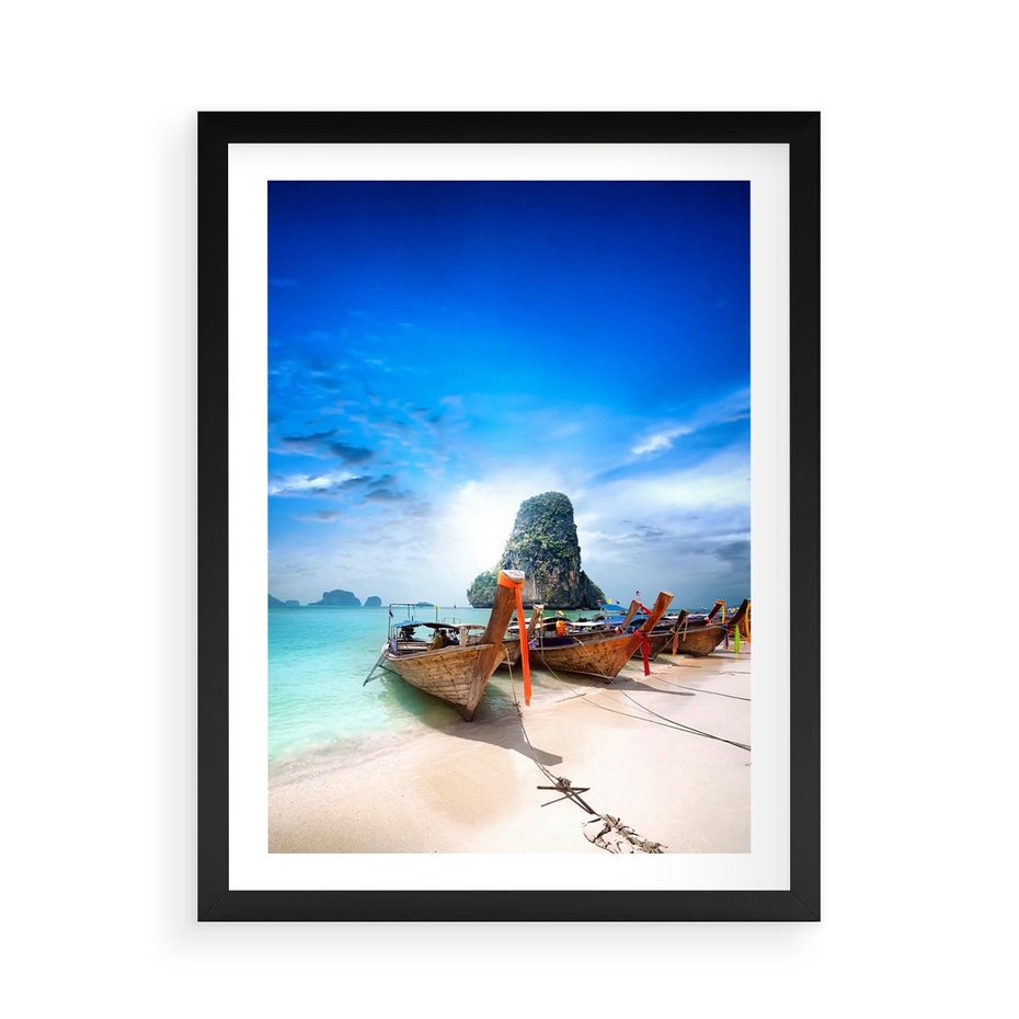 Plakat w ramie 50x70 - Morze na Łodzi - morze, łódź - rama czarna