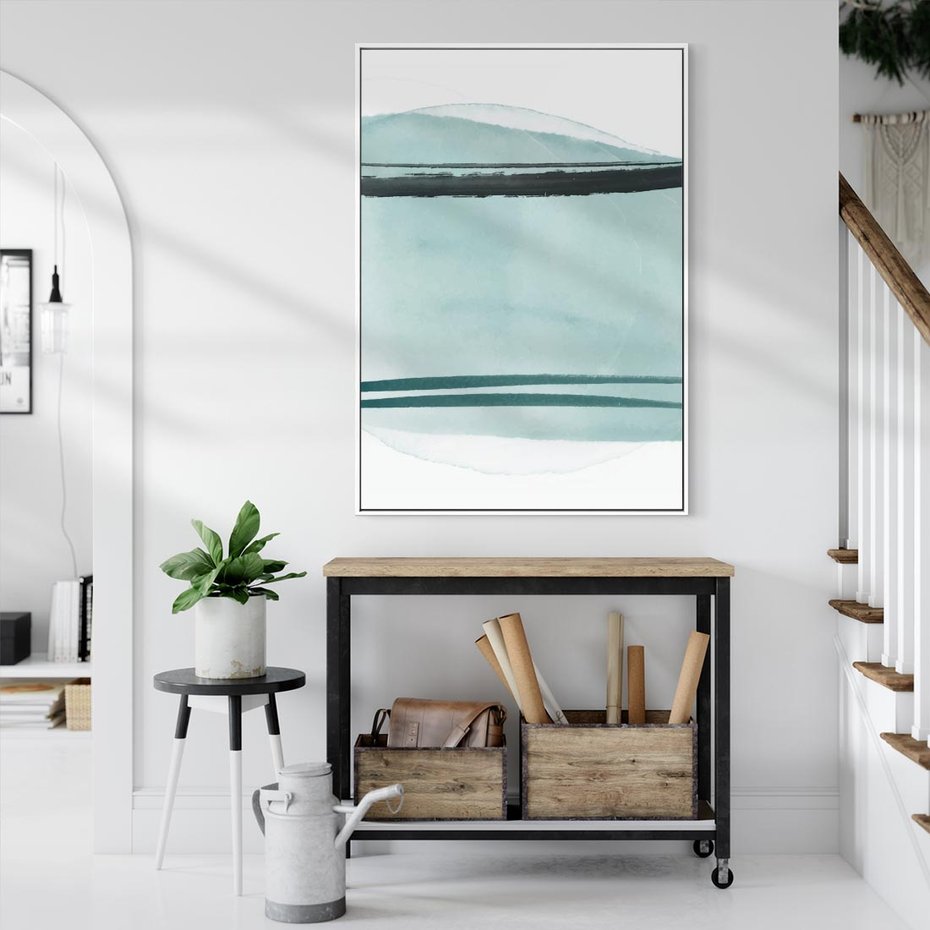 Obraz w ramie 70x100 - Turkusowy Świat - minimlizm, abstrakcja - rama biała