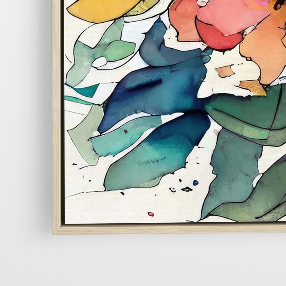 Obraz w ramie 100x70 - Kwiatowy Impuls Kolorów - abstrakcyjne kolorowe kwiaty, szkic - rama drewno