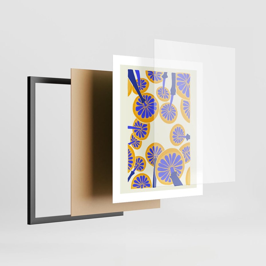 Plakat w ramie 40x50 - Malowane w słońcu - abstrakcyjna kompozycja, grzyby - rama czarna