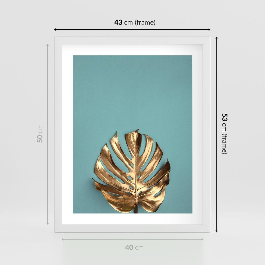 Plakat w ramie 40x50 - Piękno Natury - złote, liście - rama biała