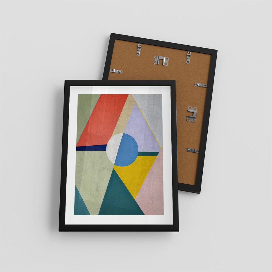 Plakat w ramie 30x40 - Taniec Subtelnych Odbić - abstrakcyjne geometryczne kształty, olejny obraz - rama czarna