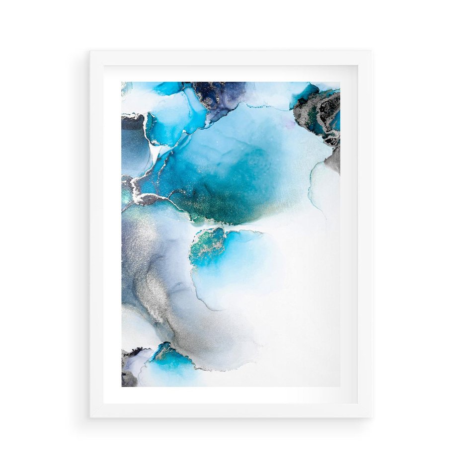 Plakat w ramie 50x70 - Marmur złotą akwarelą - marmur, akwarela - rama biała