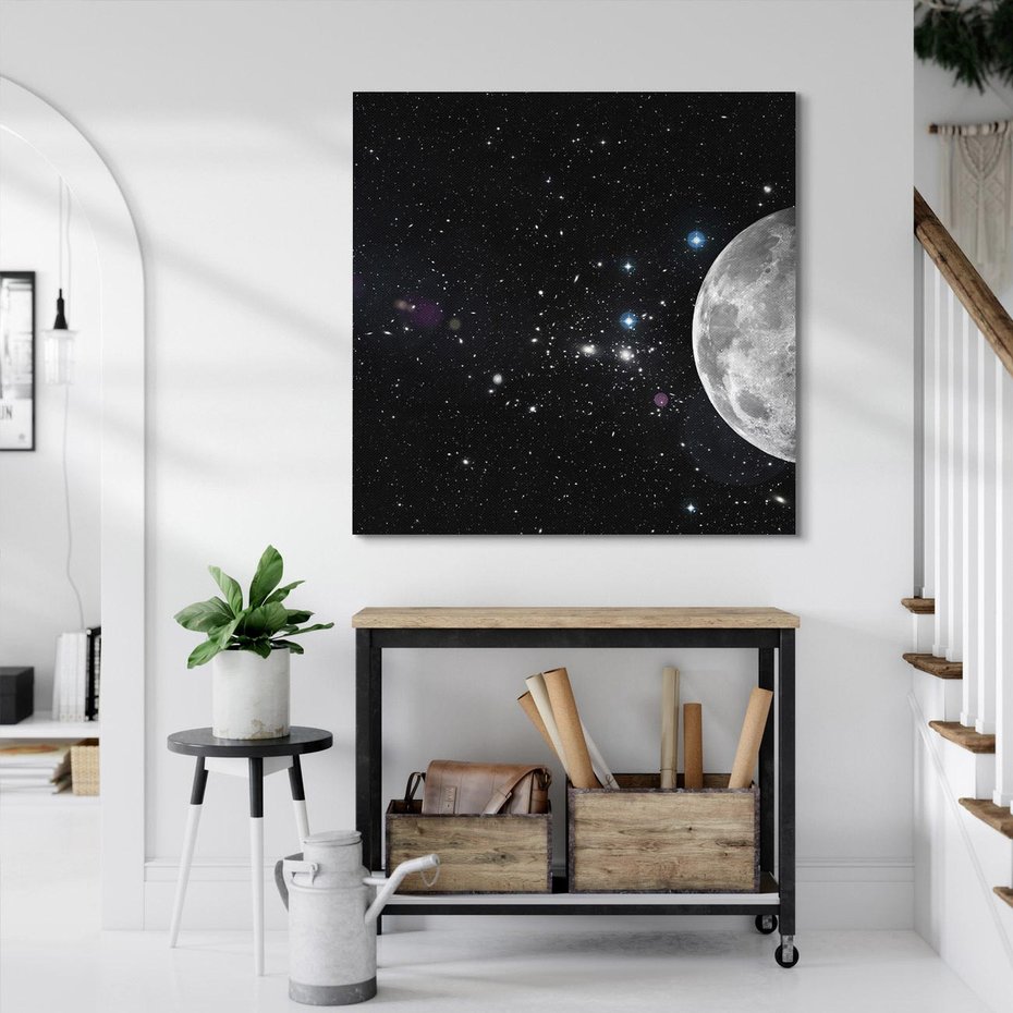 Obraz na płótnie 60x60 - spotkanie z gwiazdami - księżyc, gwiazdy