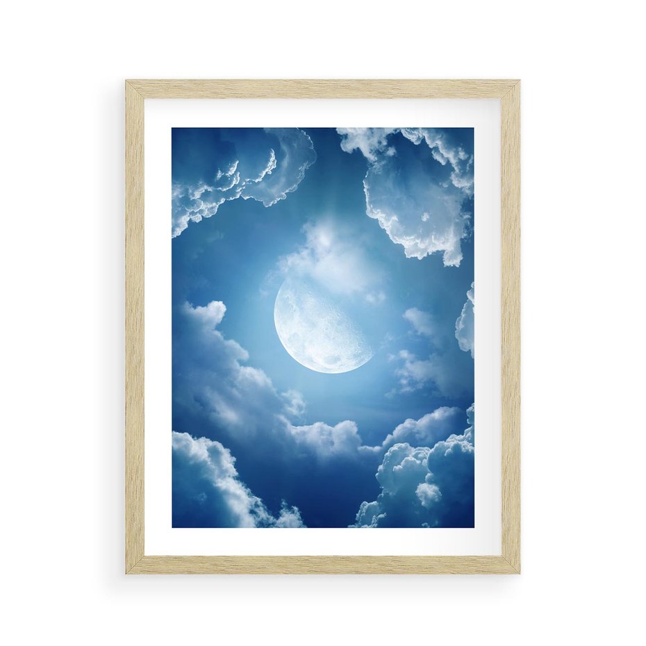 Plakat w ramie 40x50 - Księżycowe Chmury - księżyc, chmury - rama drewno