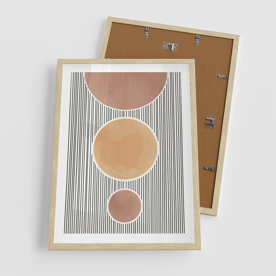 Plakat w ramie 50x70 - Taniec Linii - abstrakcyjna nowoczesna sztuka, koła okręgi - rama drewno