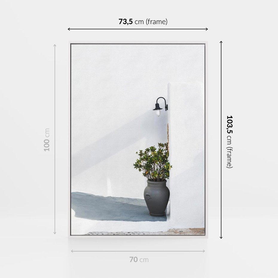 Obraz w ramie 70x100 - Błękitne wybrzeże - Santorini, Grecja - rama biała