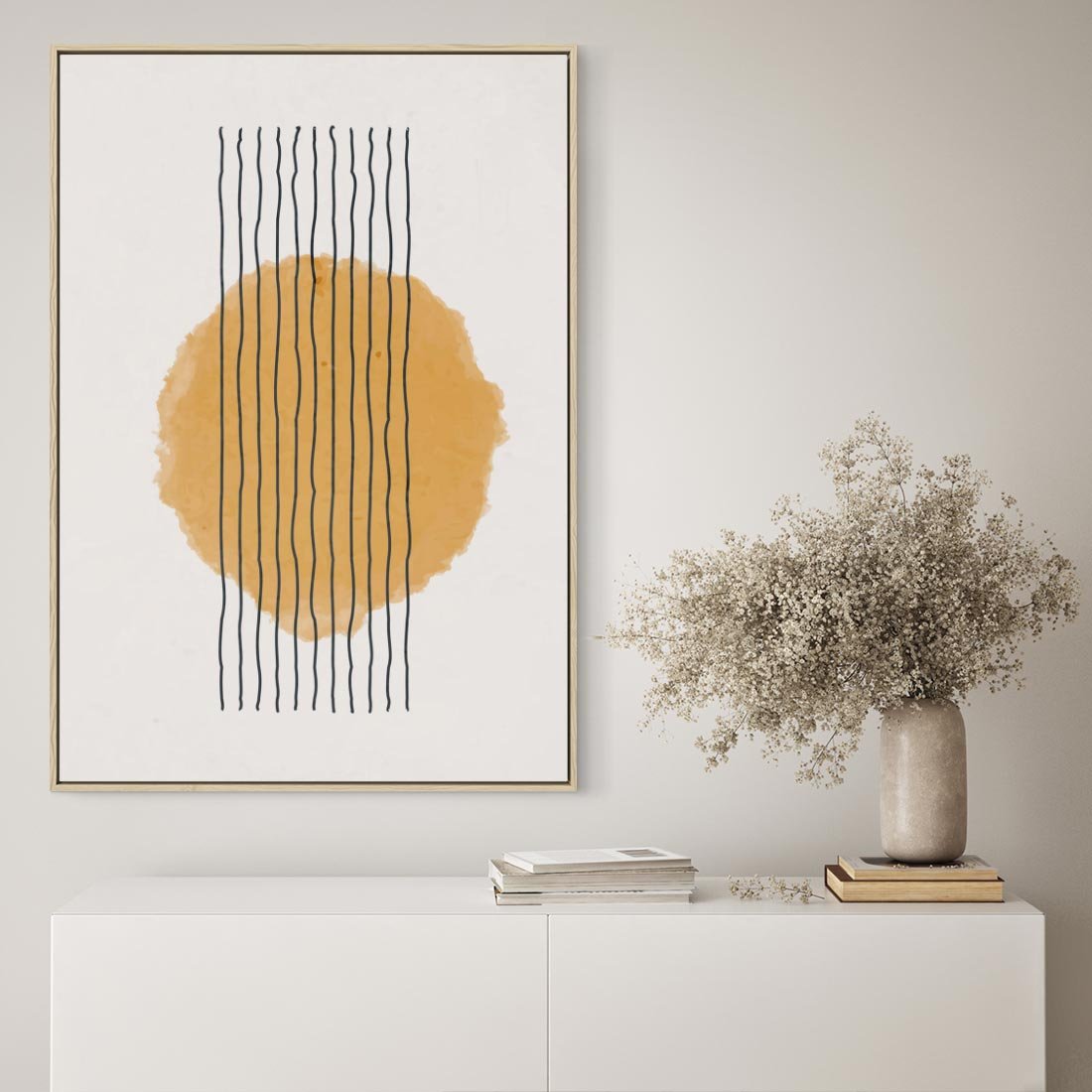 Obraz w ramie 70x100 - Taniec Emocji - abstrakcyjne akwarelowe plamy, nieregularne kreski - rama drewno