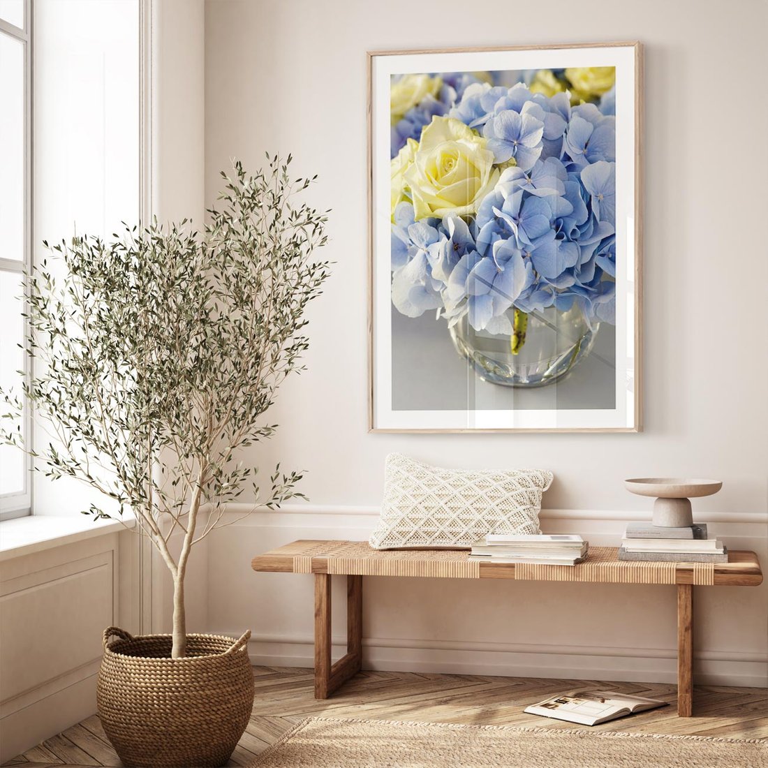 Plakat w ramie 40x50 - Różany Bukiet - bukiet, kwiaty - rama drewno