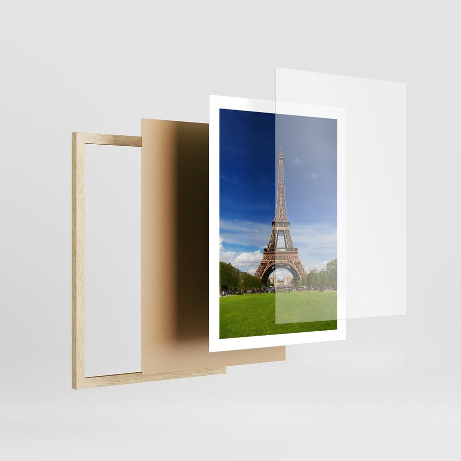 Plakat w ramie 50x70 - Eiffla: symbole Paryża - Eiffla, Paryż - rama drewno