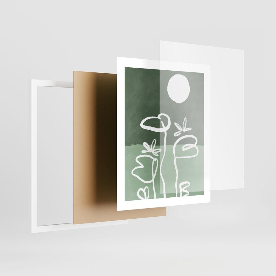 Plakat w ramie 40x50 - Wibracje Naturalnej Równowagi - zielony plakat, roślinne inspiracje - rama biała