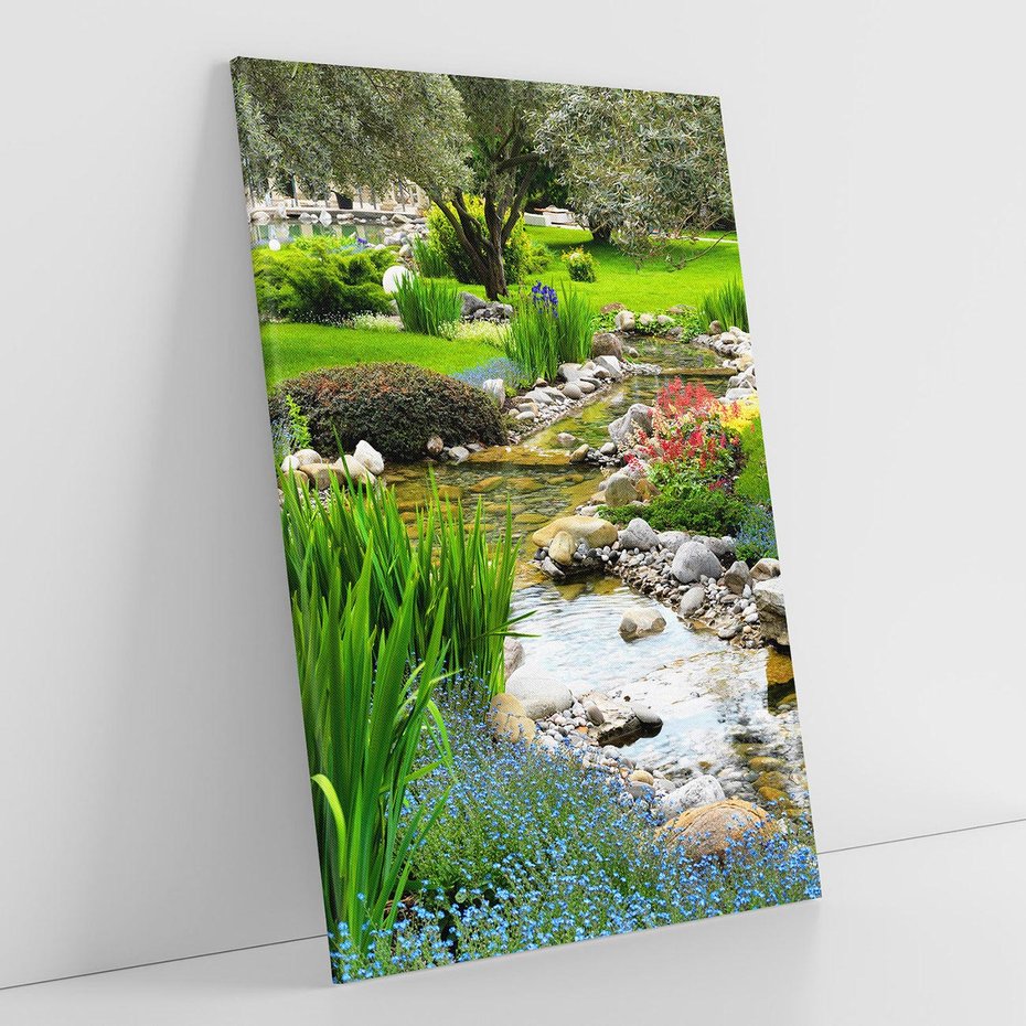 Obraz na płótnie 80x120 - Ogródowy Strumyk - strumyk, ogród