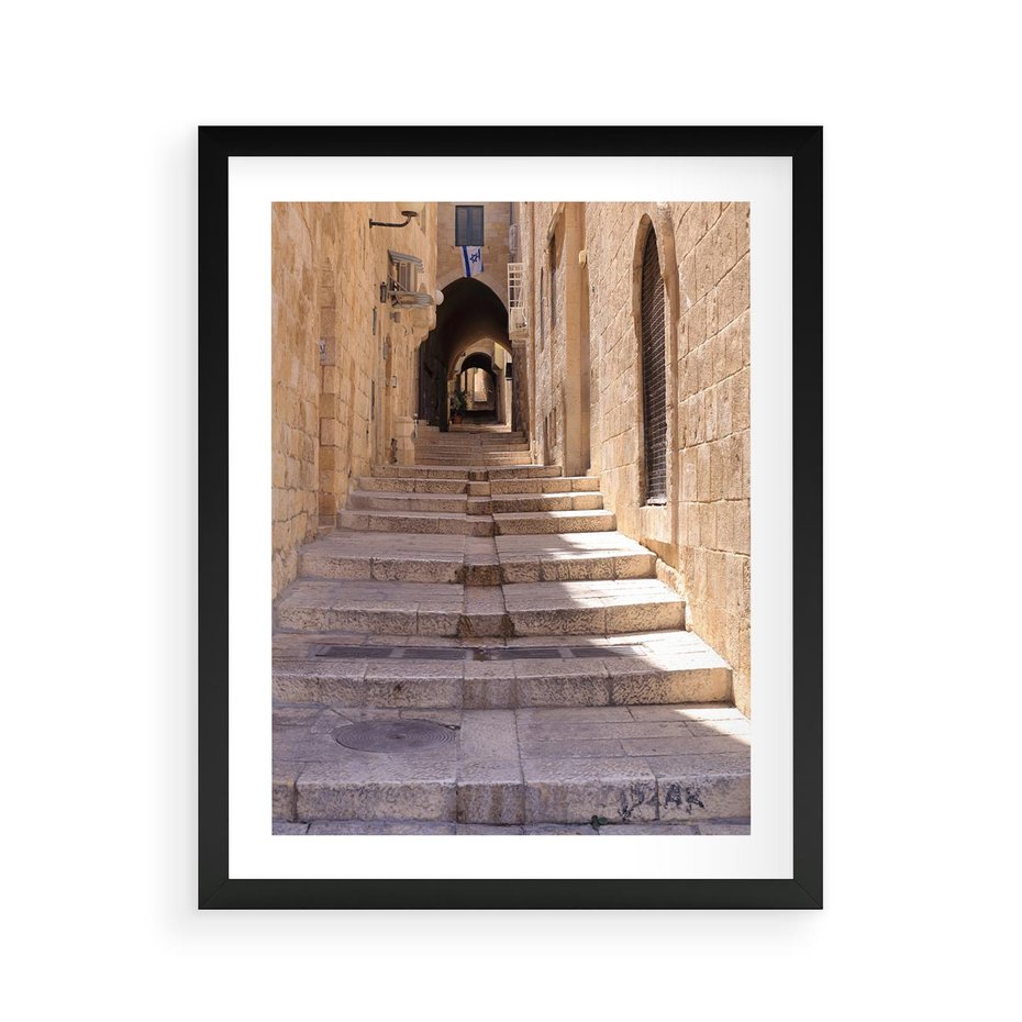 Plakat w ramie 40x50 - miasto w innej odsłonie - uliczka, perspektywa - rama czarna