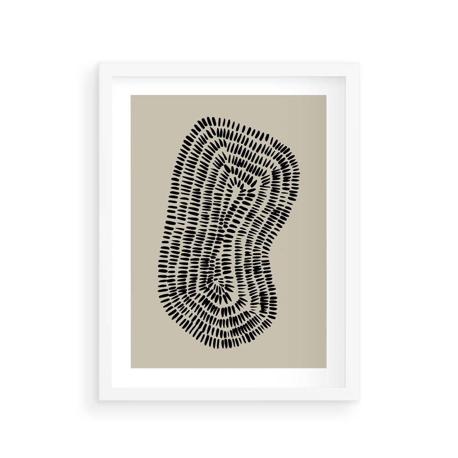 Plakat w ramie 30x40 - Nowoczesne Odbicia Wnętrza - boho plakat, czarne kropki kreski - rama biała