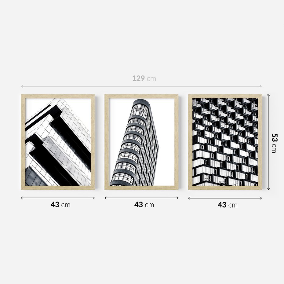 Zestaw obrazy w ramie 40x50 galeria - Architektura, tryptyk - rama drewno