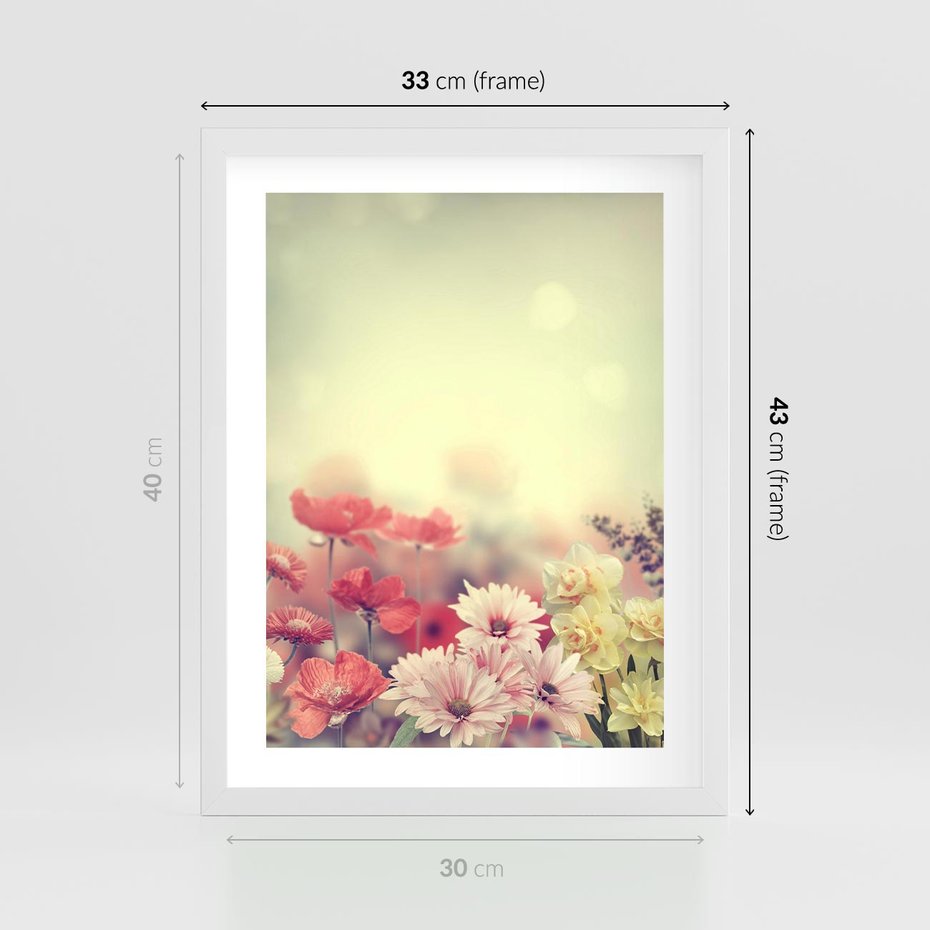 Plakat w ramie 30x40 - Delikatne kwiaty pastelowe - kwiaty, pastelowe - rama biała