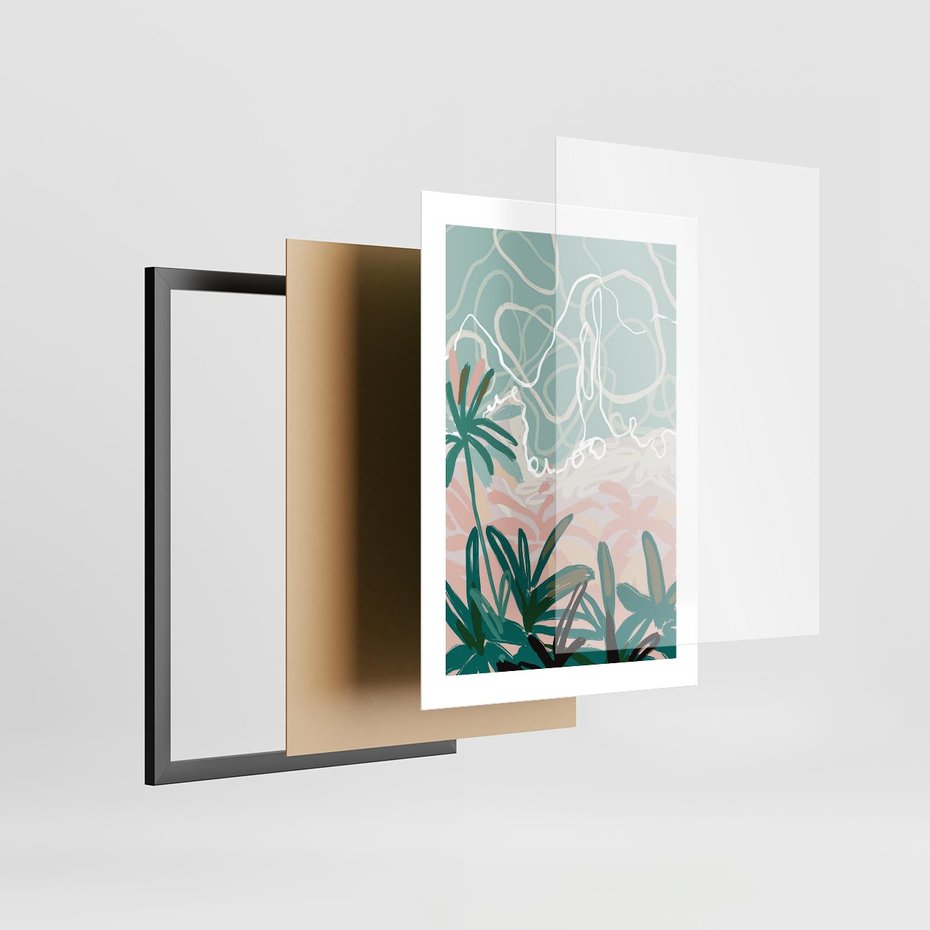 Plakat w ramie 30x40 - Rajski Stan - pastelowy krajobraz, nowoczesny plakat - rama czarna