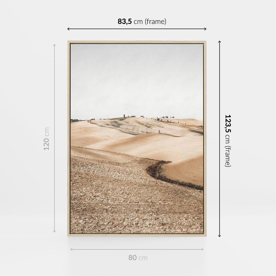 Obraz w ramie 80x120 - Refleksyjny taniec myśli - pustynny krajobraz, odcienie sepii - rama drewno