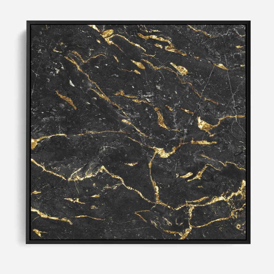 Obraz w ramie 50x50 - Egzotyczny Blask - marmur, złoto - rama czarna