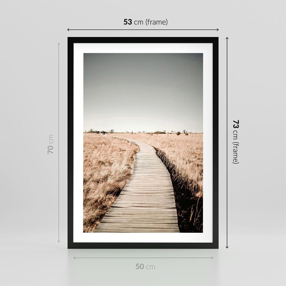 Plakat w ramie 50x70 - Spacer Ścieżką w Suchych Trawach - ścieżka wśród suchych traw - rama czarna