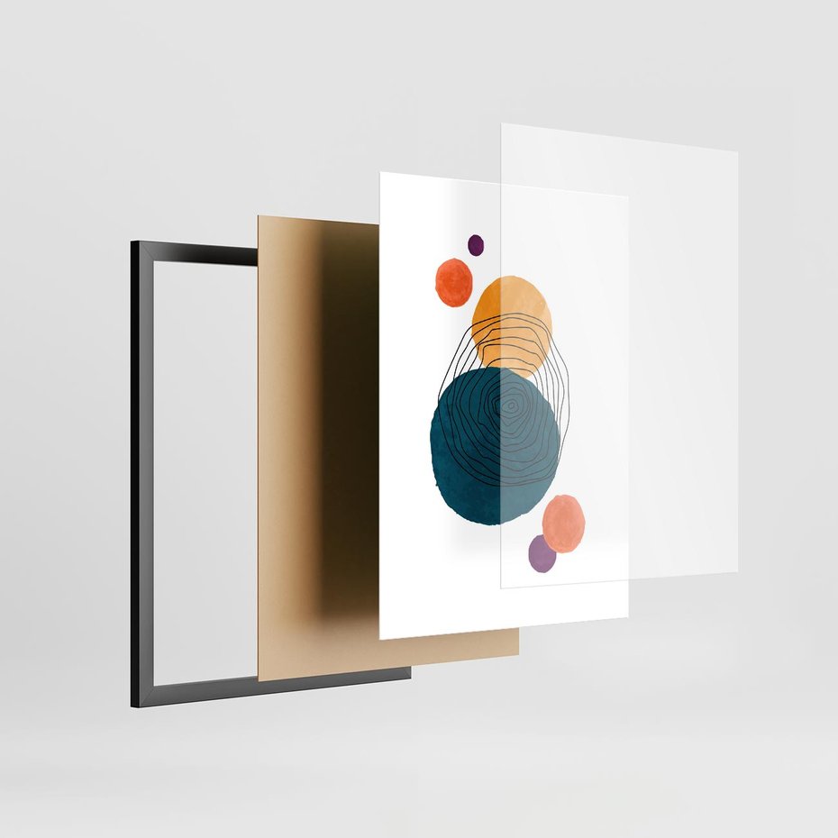Plakat w ramie 30x40 - Kolorowe Plam z Czarnymi Liniami - kolorowe plamy, szkic - rama czarna