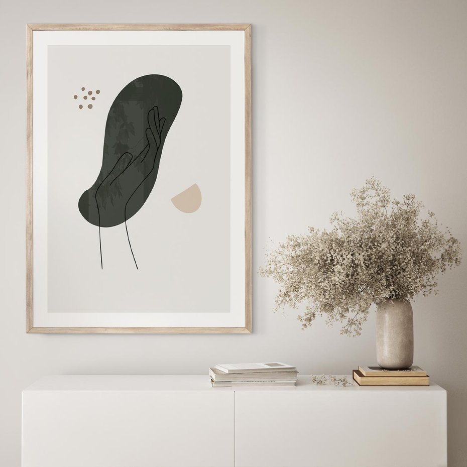 Plakat w ramie 30x40 - Tajemnicze Impulsy - szkic jedną linią, one lone - rama drewno