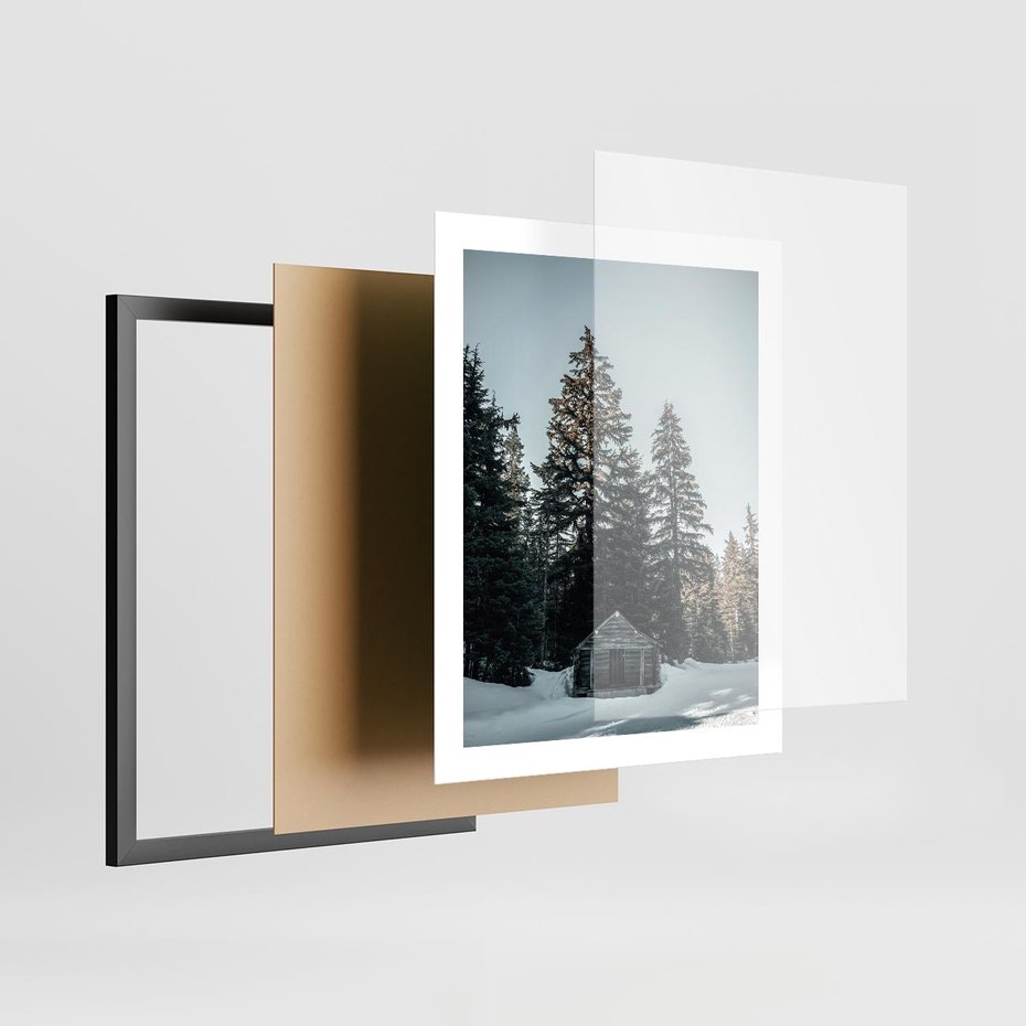 Plakat w ramie 40x50 - Chatka w Górach w Czasie Zimy - chatka w górach, zima - rama czarna