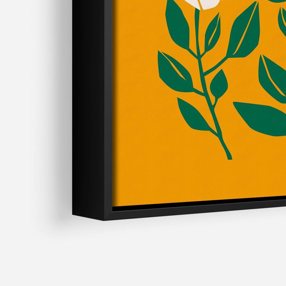 Obraz w ramie 50x50 - Kolorowe Impresje - abstrakcyjna kwiatowa kompozycja, żółte mocne tło - rama czarna