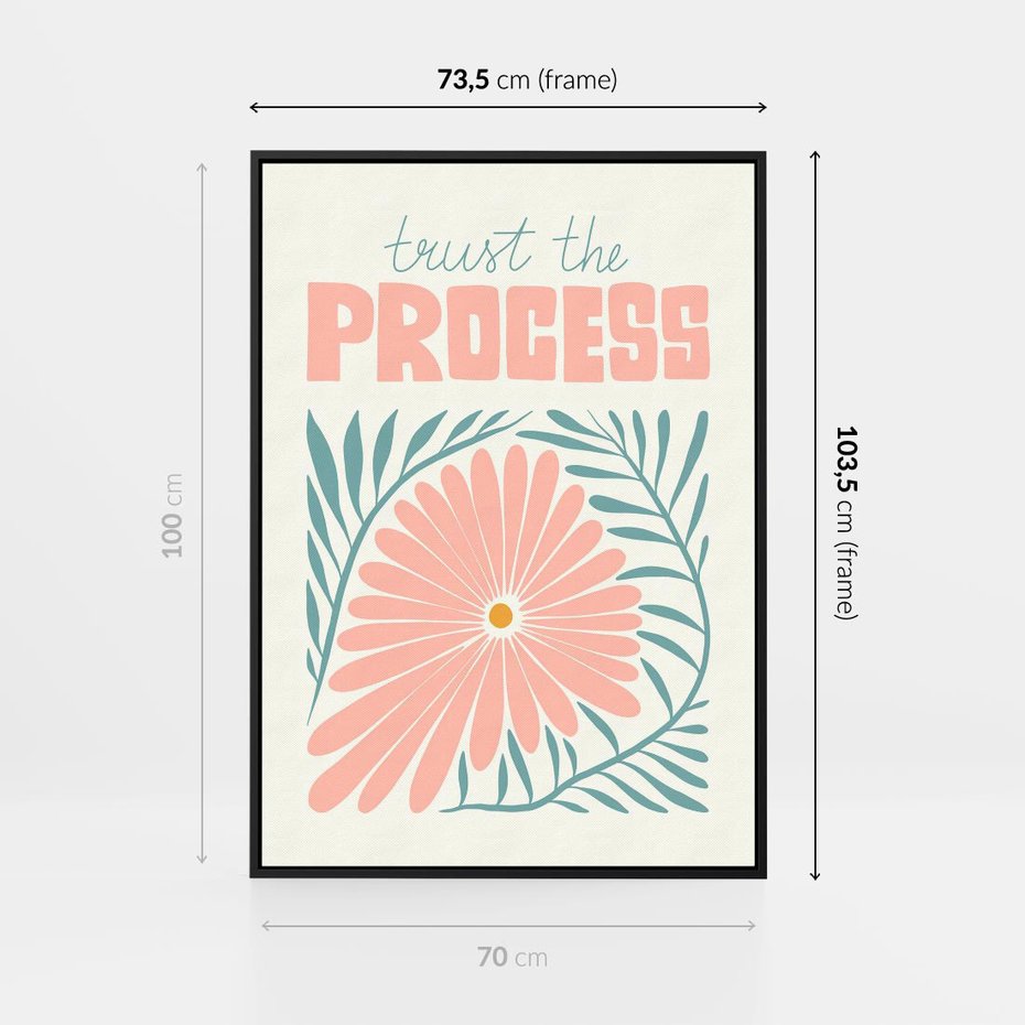 Obraz w ramie 70x100 - Symfonia Światła - typografia, pastelowa stokrotka - rama czarna